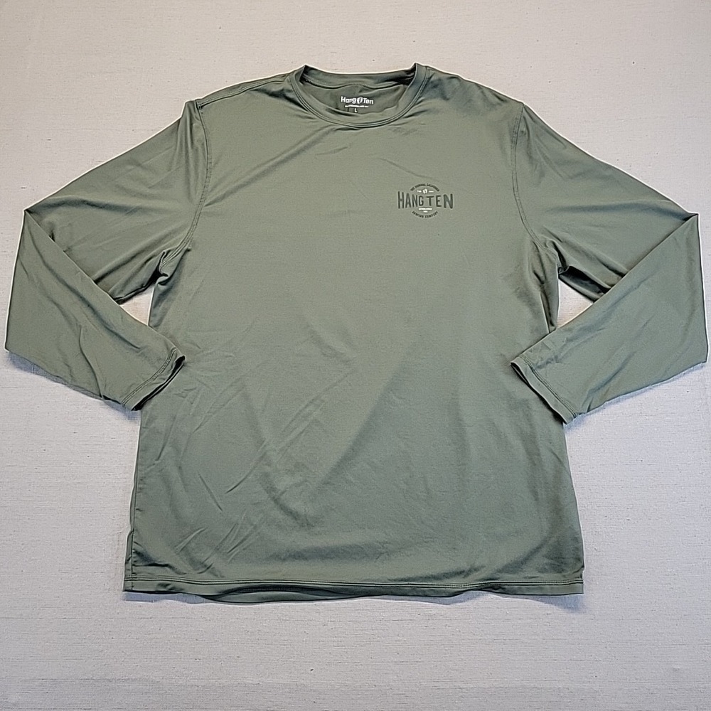 Hang Ten Long Sleeve Performance Mens L Shirt UPF 50+ Green Lightweight Active